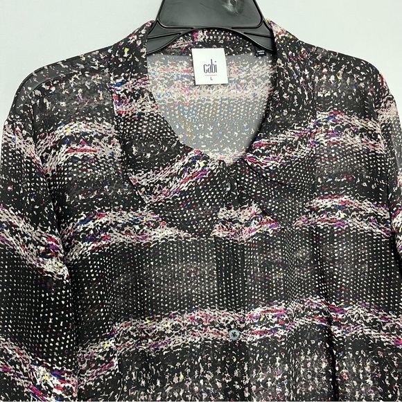 Cabi Paris Semi Sheer Blouse Sz L Black Style 3249 Artsy Button Up Feminine EUC - Picture 14 of 14